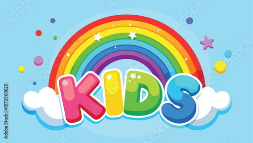 Whimsical kids logo with a vibrant rainbow and rounded letters, perfect for a fun and playful brand or product targeting children
