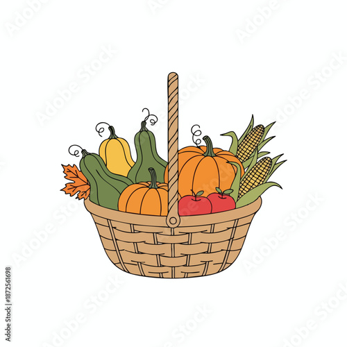 Harvest Basket with Pumpkins and Vegetables