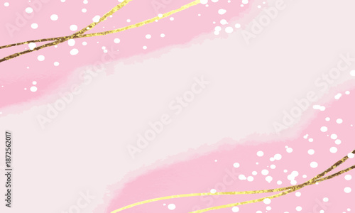 Vector illustration of white bubbles and gold curves on a pale pink background