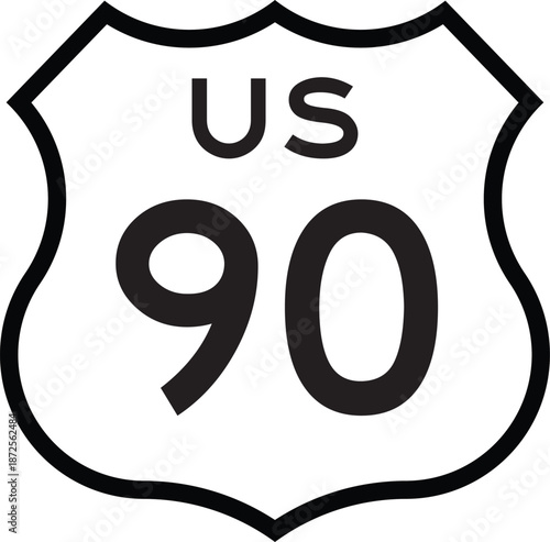 US Route 90 Highway Shield Cutout Sign Road Numbered System Design Vector