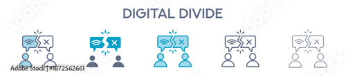 Digital Divide Element For Design Graphic - Multi Styles. Vector Illustration Of Two Colored And Black. Multiple Icons Designs Can Be Used For Mobile, Ui, Web 