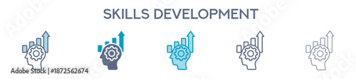 Skill Development Element For Design Graphic - Multi Styles. Vector Illustration Of Two Colored And Black. Multiple Icons Designs Can Be Used For Mobile, Ui, Web 