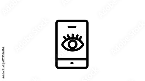 Mobile Privacy line animation. Smartphone with an eye icon representing mobile privacy, biometric vision scanning, and personal identity verification technology.