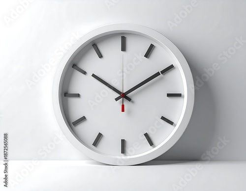 Wallpaper Mural A simple, white, round wall clock with black hands and markers, placed against a white wall and lit with soft shadows Torontodigital.ca