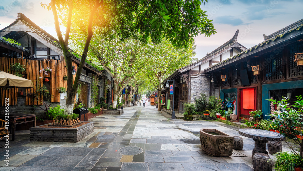 Fototapeta premium Scenic Ancient Street with Traditional Architecture