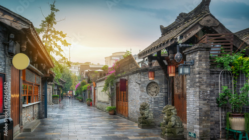 Ancient Alley with Traditional Chinese Architecture in Chengdu