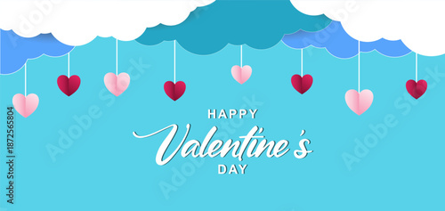 valentines day background, romantic heart valentines on  blue floral background for poster, greeting card and banner