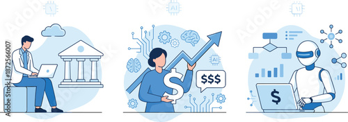 Artificial intelligence business finance illustration showing banking analytics profit growth automation and ai powered financial technology investment concept digital economy