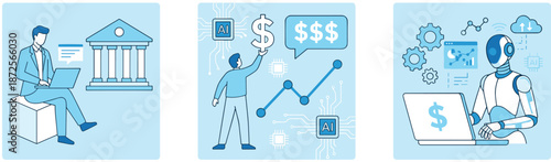 Artificial intelligence finance illustration showing digital banking analytics profit growth automation robo advisor technology and ai powered financial investment systems