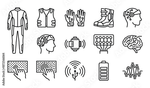 Future haptic technology and neural interface icons for virtual reality and biotechnology concepts