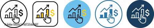 Finance growth icon set, revenue analytics chart and dollar symbols for business apps web ui dashboard investment marketing and fintech