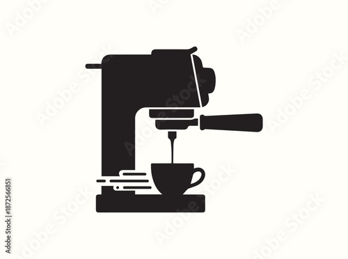 Coffee Machine Silhouette with Espresso Pour Action
