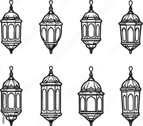 Collection of Islamic Lantern Line Art Designs lamp