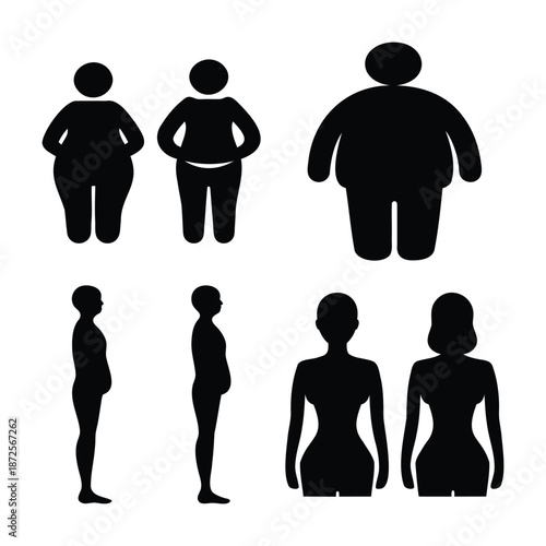 Diverse human body silhouettes illustrating different weight categories and body shapes