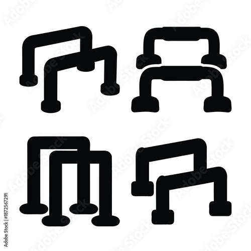 Collection of diverse black push-up bar icons for fitness and bodyweight exercise