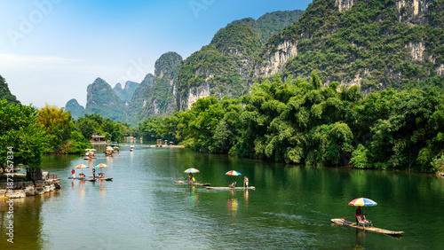 Wallpaper Mural Scenic Li River with Bamboo Rafts and Karst Peaks Torontodigital.ca
