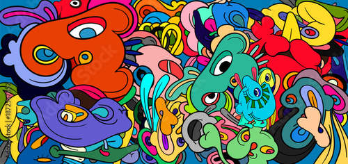 Colorful abstract graffiti art with bold shapes and vibrant patterns