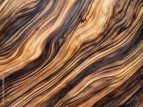 Planed Zebrano wood with a wavy smooth grain texture