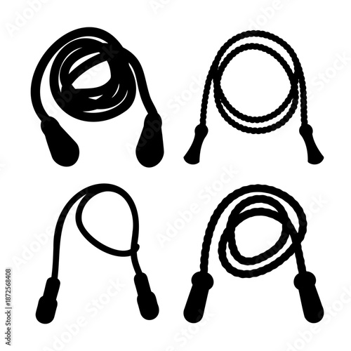 Set of diverse jump rope silhouettes for fitness, exercise, and active lifestyle designs