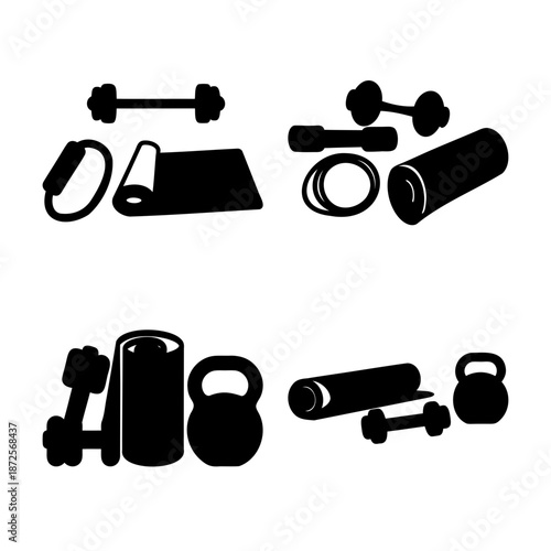 Essential workout gear: a collection of gym equipment icons for health and fitness training.