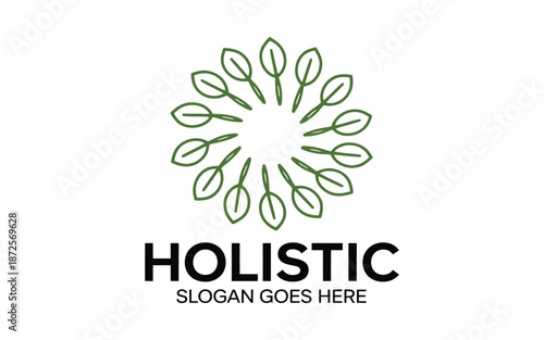 holistic medical and health wellness logo design with simple leaf line pattern and blue color for natural healing clinics luxury wellness brands and holistic healthcare identity.