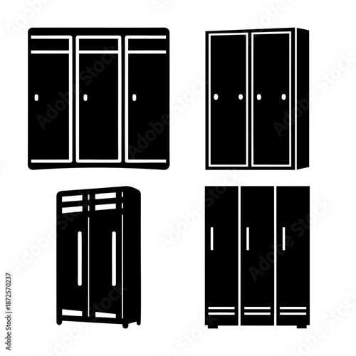 Collection of various minimalist closet and wardrobe cabinet black silhouettes