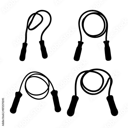 Set of jump rope silhouettes for fitness and workout illustration