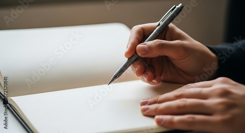 Person Writing in a Notebook with a Pen