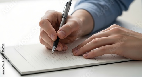 Person Writing in Notebook with Pen
