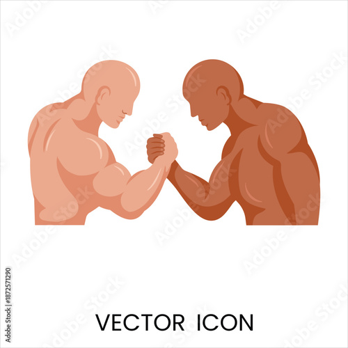 Arm Wrestling Vector Illustration of Two Muscular Men Competing, Flat Design
