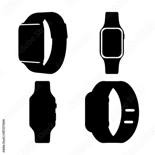 Collection of diverse smartwatch silhouettes for technology and wearable device designs