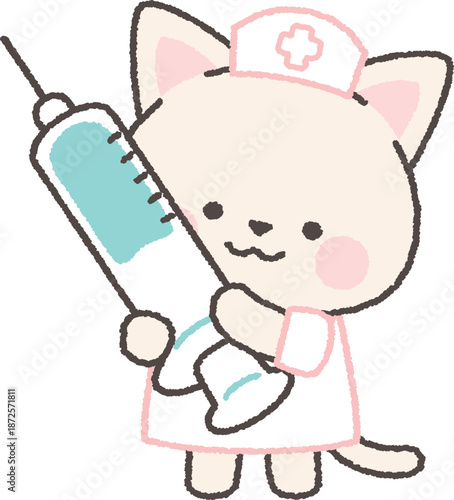 注射器を持つ白ネコの看護師