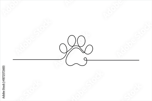 Continuous one line art drawing of animal dog paw pad, footprint design line art vector illustration