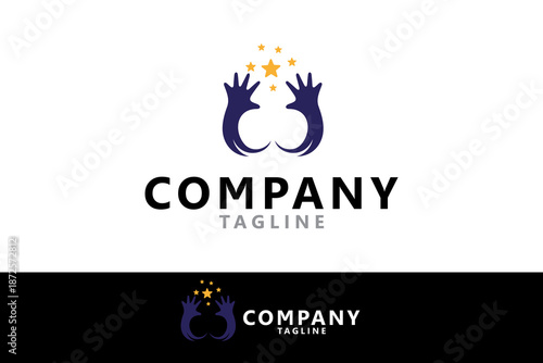 Hands reach for the stars logo in a flat vector design style