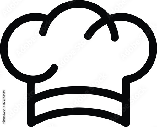 A simple black and white line drawing of a classic chef s toque
