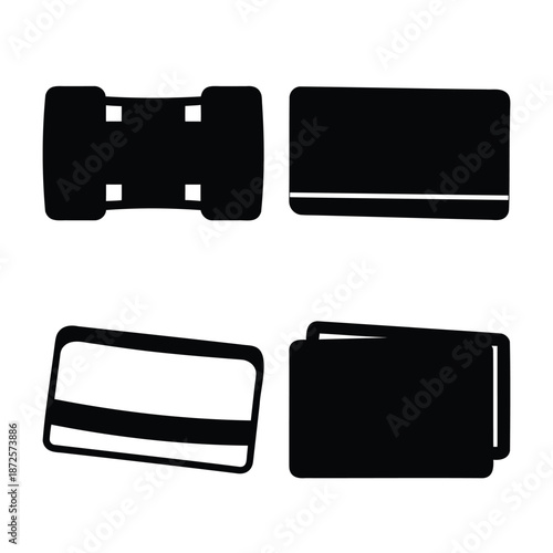 Essential icons depicting various payment cards and a card reader for modern transactions