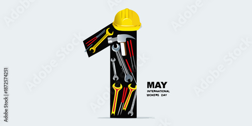 Celebrating international workers day with tools shaped like the number one