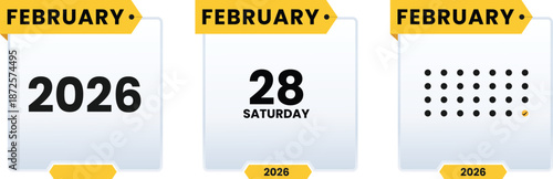 February 28 Saturday 2026 calender icon set vector illustrator. Checklist day calendar. Schedule date, appointment, month, week, agenda, Containing, organization and event Editable line icons.
