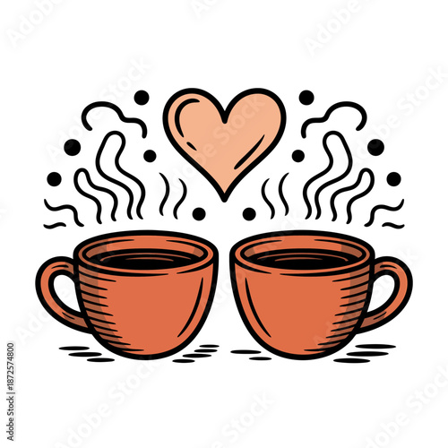 Two Coffee Cups with Heart
