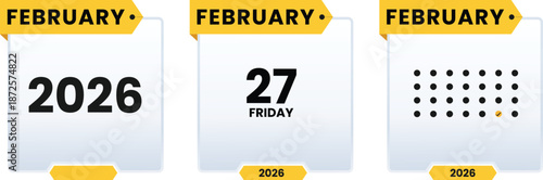 February 27 Friday 2026 calender icon set vector illustrator. Checklist day calendar. Schedule date, appointment, month, week, agenda, Containing, organization and event Editable line icons.