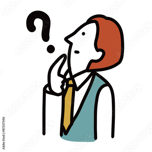 制服を着た中学生・高校生のイラストアイコン　上を見上げて考える人