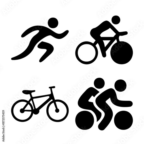 Running and cycling icons: a collection of sports pictograms featuring solo and tandem bike riding
