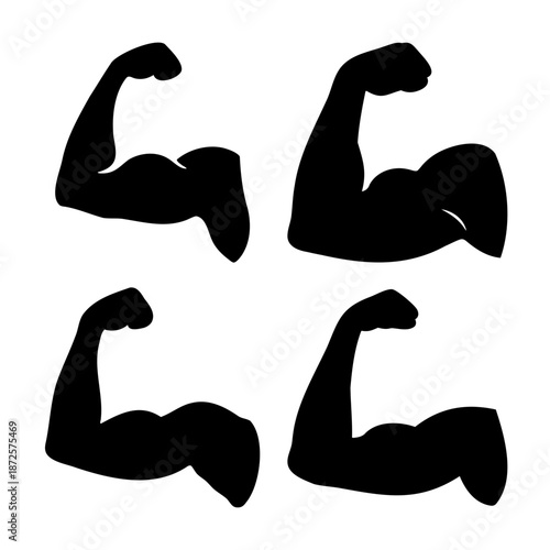 Powerful flexed bicep arm silhouettes representing strength, fitness, and human muscularity