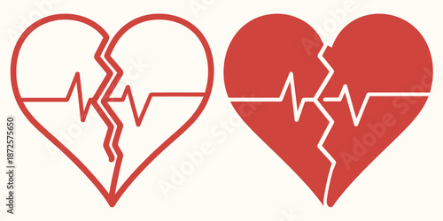two halves of heart separated by pulse sign vector illustration representing healthy lifestyle, sports activity, fitness, heart rate monitoring, and medical wellness concept.