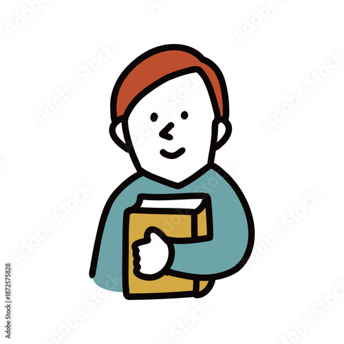 子供のイラストアイコン　本を持った小学生