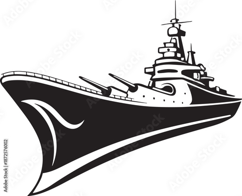 World War II Battleship Silhouette Minimal Black Vector Naval Warship Side Profile Military Icon For Branding Print Design