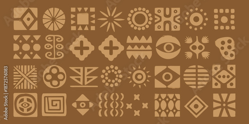 Abstract geometric patterns in warm brown hues a decorative tile arrangement