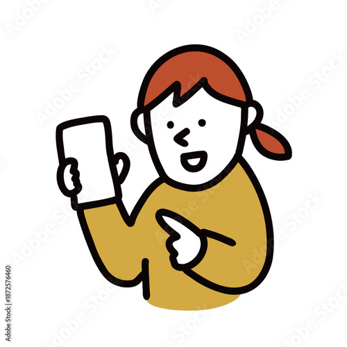 子供のイラストアイコン　スマホを持った小学生