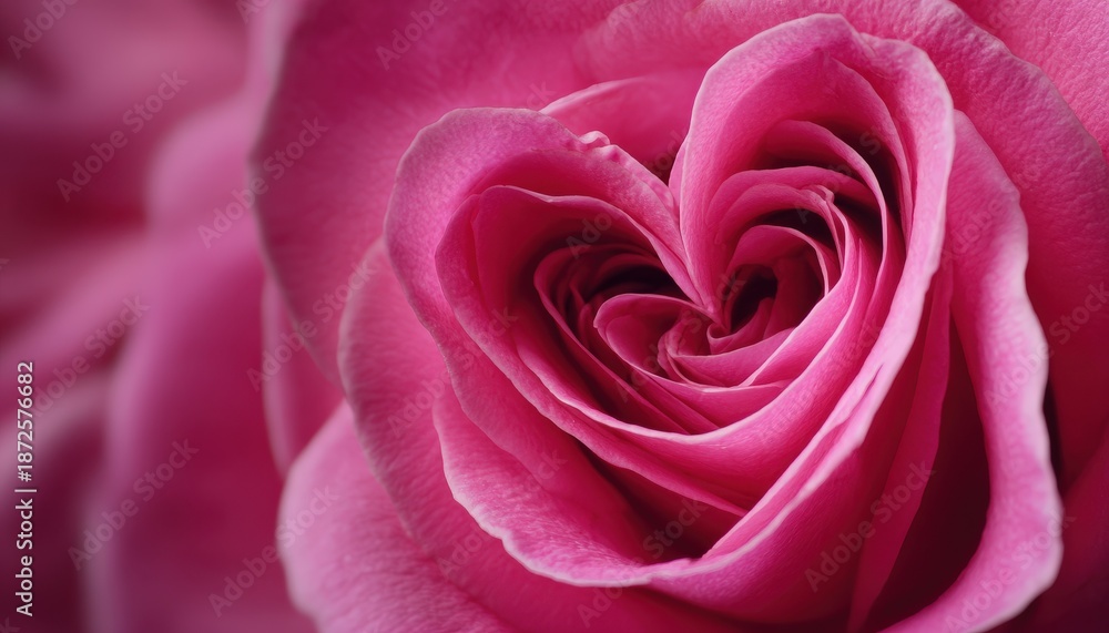 Fototapeta premium Close up photograph highlights the intricate heart shape formed by vibrant pink rose petals