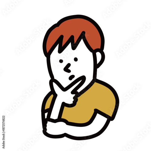 子供のイラストアイコン　考える小学生